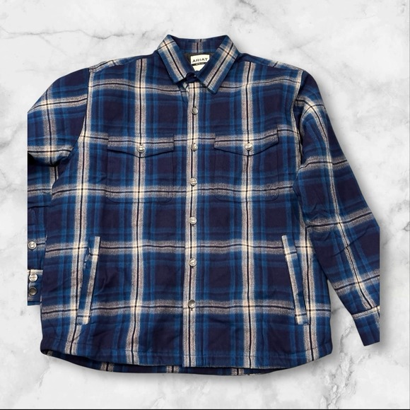 Ariat Other - Ariat Sherpa Jacket Mens XLarge Blue Plaid Retro Fit Hannoch Insulated